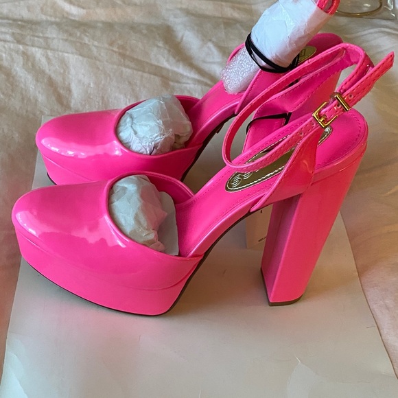Express Hot Pink Block Heels - Picture 1 of 6